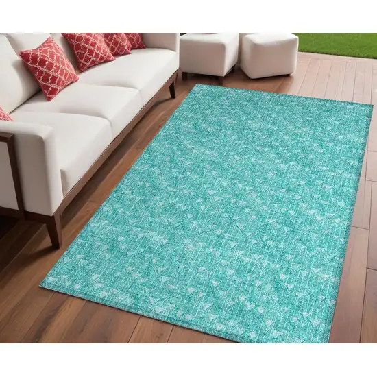 Turquoise Geometric Washable Non Skid Indoor Outdoor Area Rug Photo 1