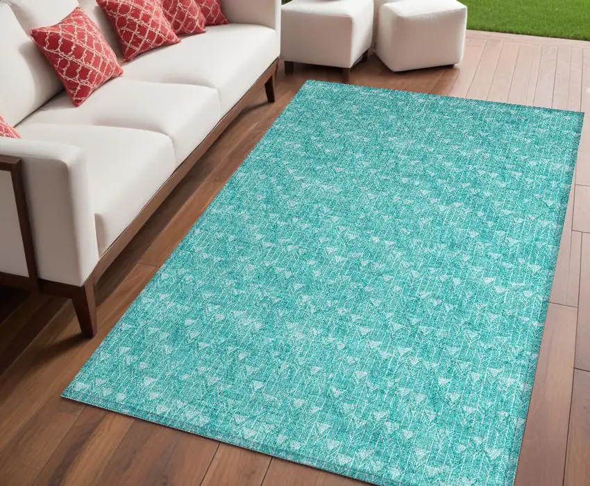 Turquoise Geometric Washable Non Skid Indoor Outdoor Area Rug Photo 1