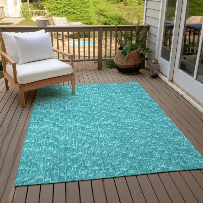 Turquoise Geometric Washable Non Skid Indoor Outdoor Area Rug Photo 9