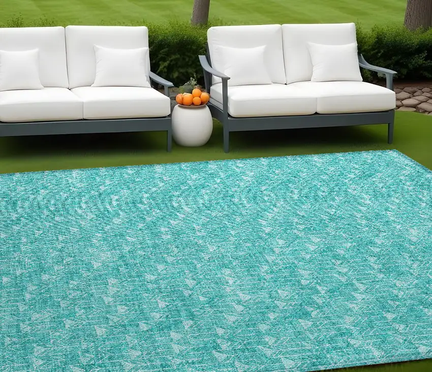 Turquoise Geometric Washable Non Skid Indoor Outdoor Area Rug Photo 1