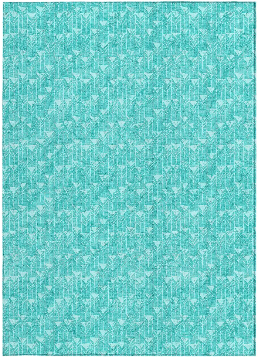 Turquoise Geometric Washable Non Skid Indoor Outdoor Area Rug Photo 4