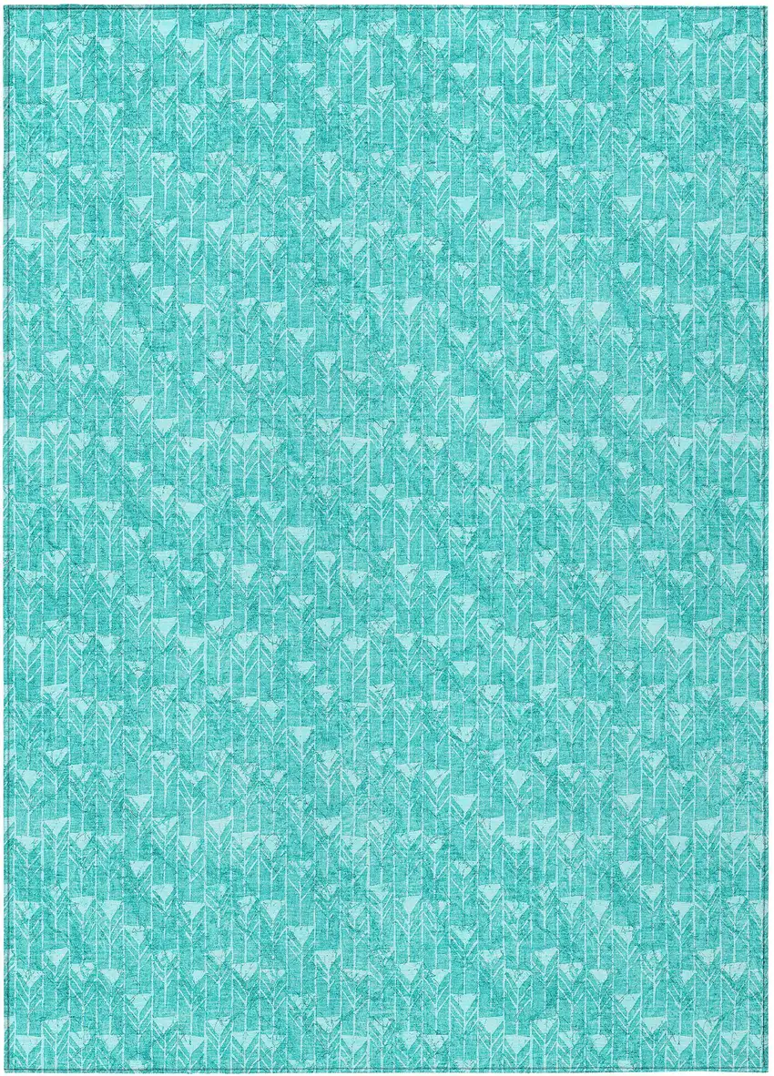 Turquoise Geometric Washable Non Skid Indoor Outdoor Area Rug Photo 2