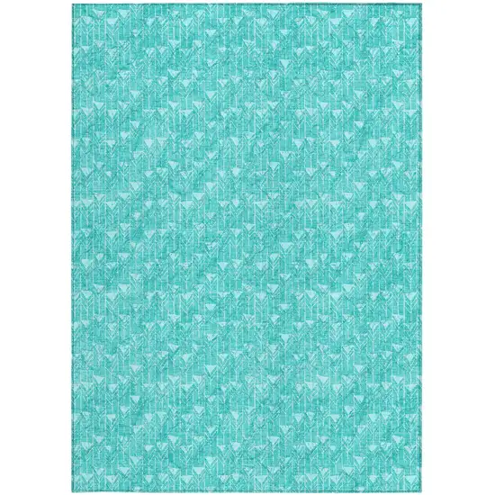 Turquoise Geometric Washable Non Skid Indoor Outdoor Area Rug Photo 5