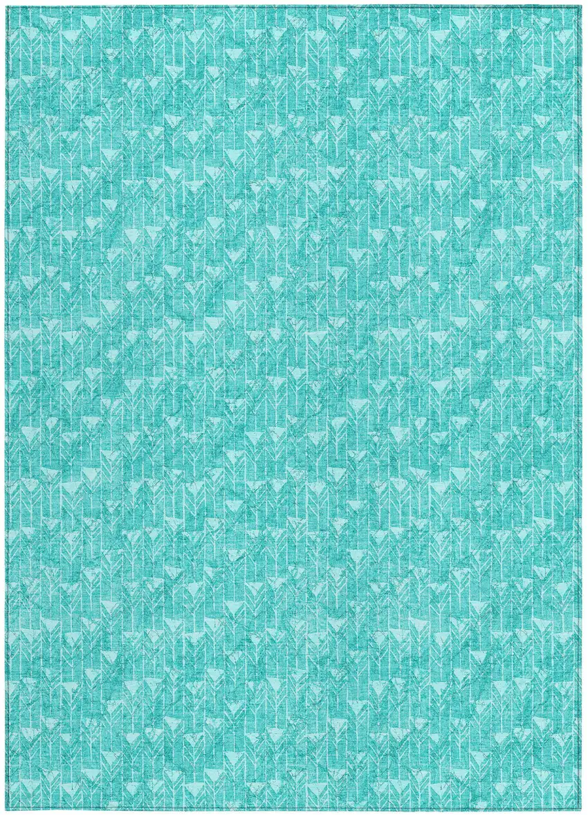 Turquoise Geometric Washable Non Skid Indoor Outdoor Area Rug Photo 5