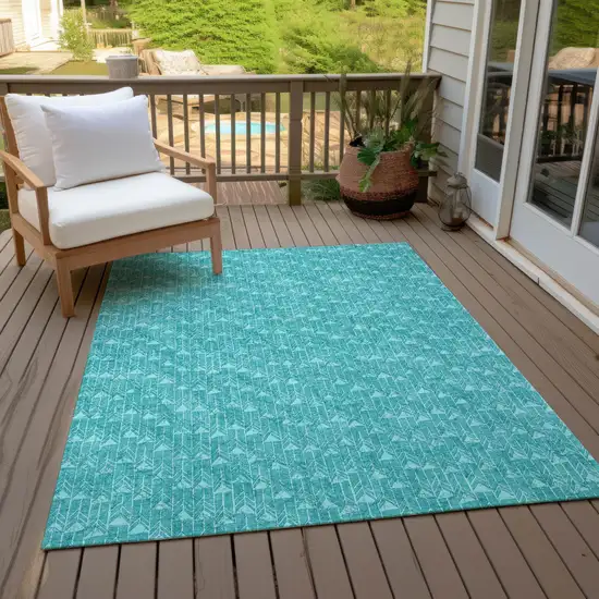Turquoise Geometric Washable Non Skid Indoor Outdoor Area Rug Photo 9