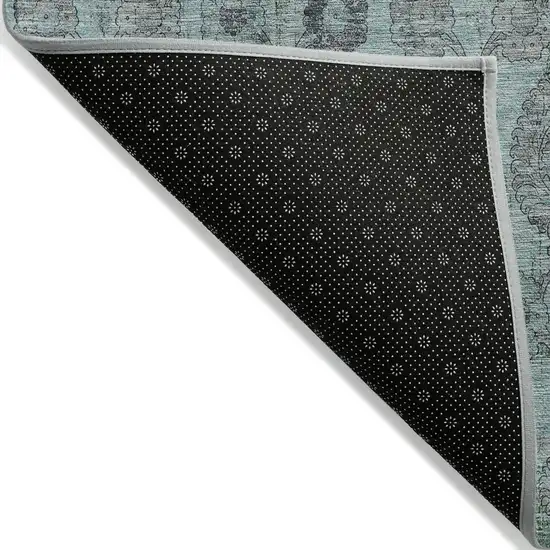 Turquoise Gray And Charcoal Damask Washable Indoor Outdoor Area Rug Photo 4