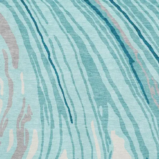 Turquoise Gray And Ivory Abstract Washable Area Rug With UV Protection Photo 3
