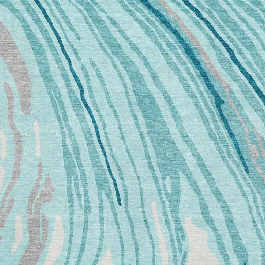 Turquoise Gray And Ivory Abstract Washable Area Rug With UV Protection Photo 3