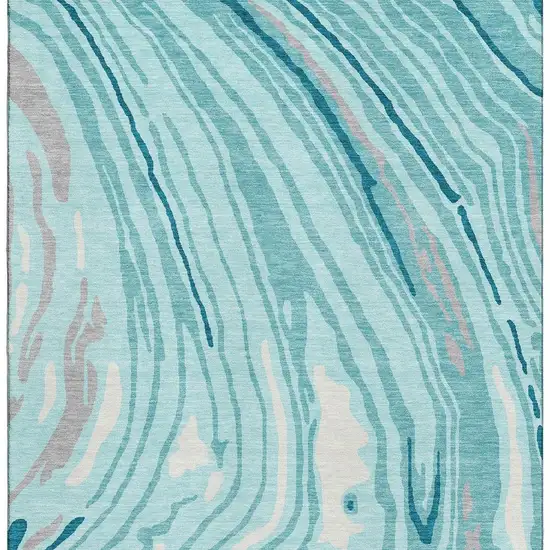 Turquoise Gray And Ivory Abstract Washable Area Rug With UV Protection Photo 4
