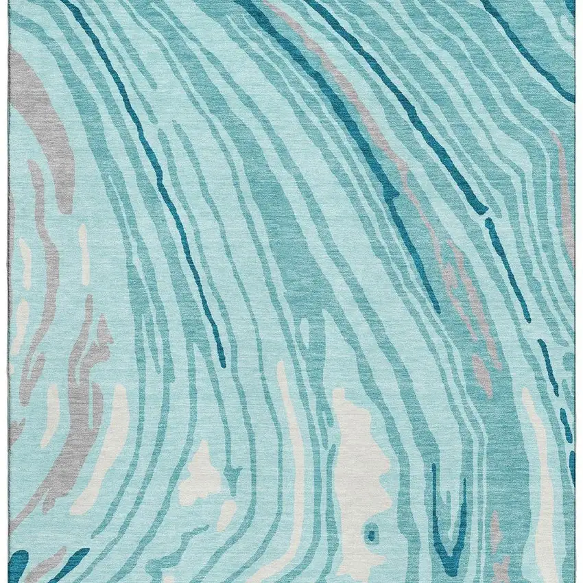 Turquoise Gray And Ivory Abstract Washable Area Rug With UV Protection Photo 4