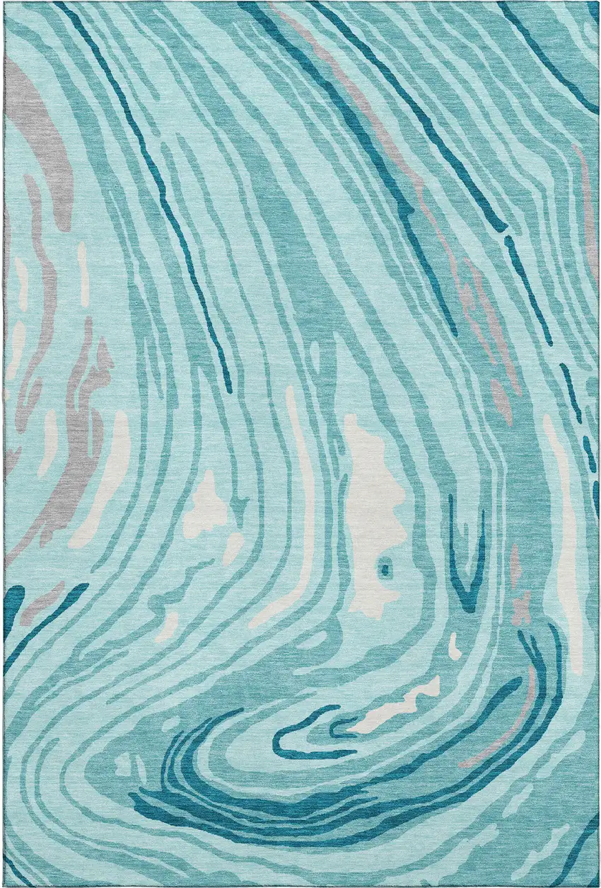 Turquoise Gray And Ivory Abstract Washable Area Rug With UV Protection Photo 5