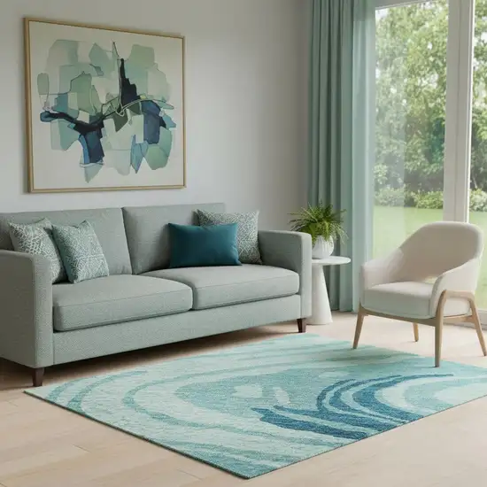 Turquoise Gray And Ivory Abstract Washable Area Rug With UV Protection Photo 2