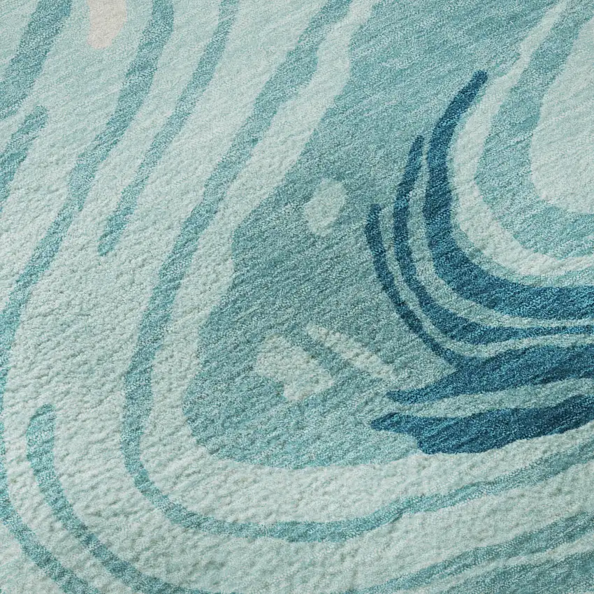 Turquoise Gray And Ivory Abstract Washable Area Rug With UV Protection Photo 1