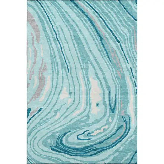 Turquoise Gray And Ivory Abstract Washable Area Rug With UV Protection Photo 6