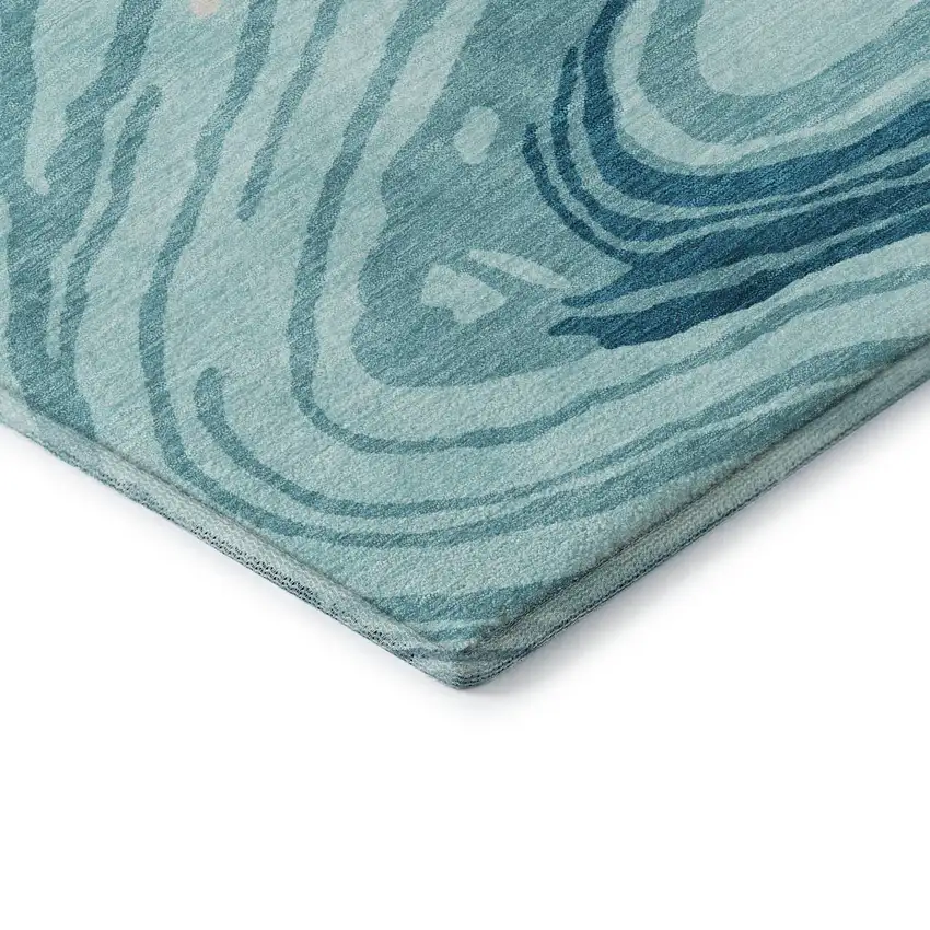 Turquoise Gray And Ivory Abstract Washable Area Rug With UV Protection Photo 9