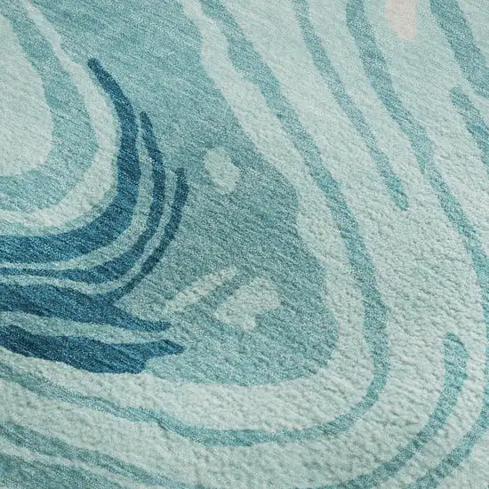 Turquoise Gray And Ivory Abstract Washable Area Rug With UV Protection Photo 3