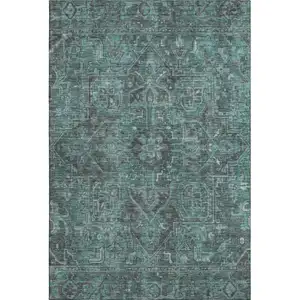 Photo of Turquoise Gray And Ivory Oriental Washable Area Rug With UV Protection