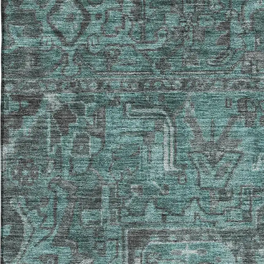 Turquoise Gray And Ivory Oriental Washable Area Rug With UV Protection Photo 3