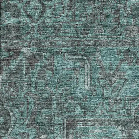 Turquoise Gray And Ivory Oriental Washable Area Rug With UV Protection Photo 3