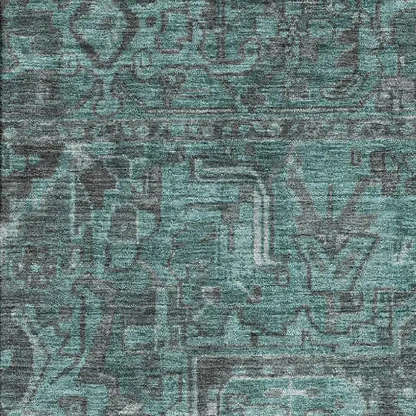Turquoise Gray And Ivory Oriental Washable Area Rug With UV Protection Photo 3