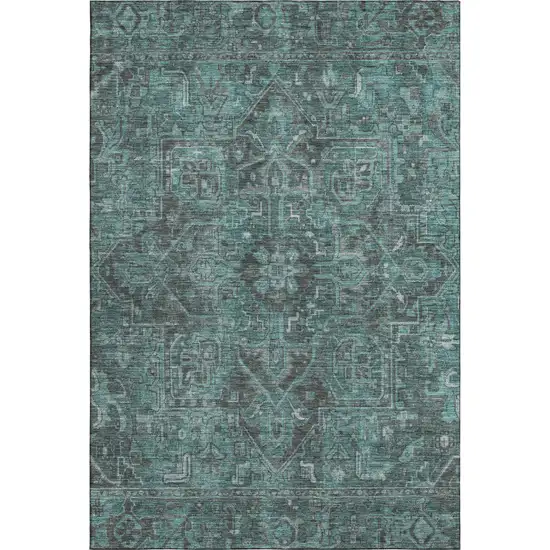 Turquoise Gray And Ivory Oriental Washable Area Rug With UV Protection Photo 1