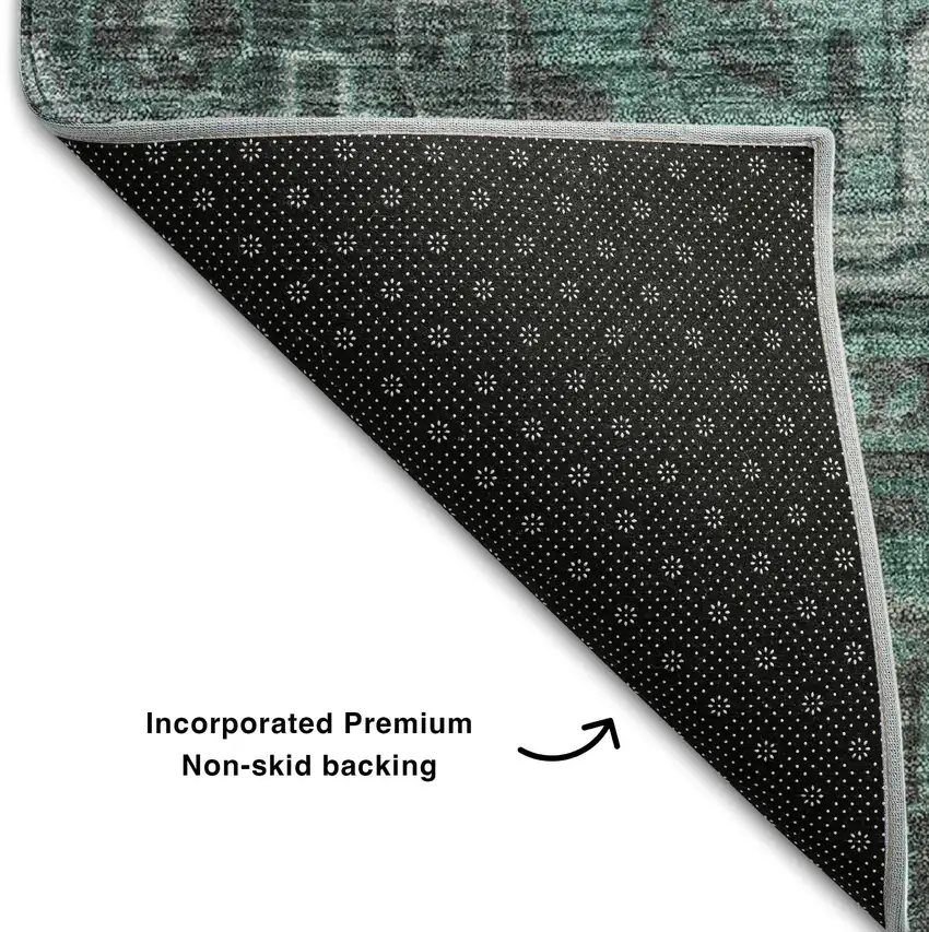 Turquoise Gray And Ivory Oriental Washable Area Rug With UV Protection Photo 7