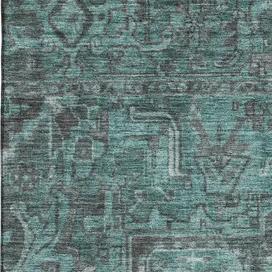 Turquoise Gray And Ivory Oriental Washable Area Rug With UV Protection Photo 3