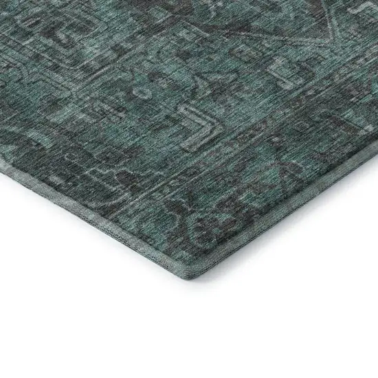 Turquoise Gray And Ivory Oriental Washable Area Rug With UV Protection Photo 8