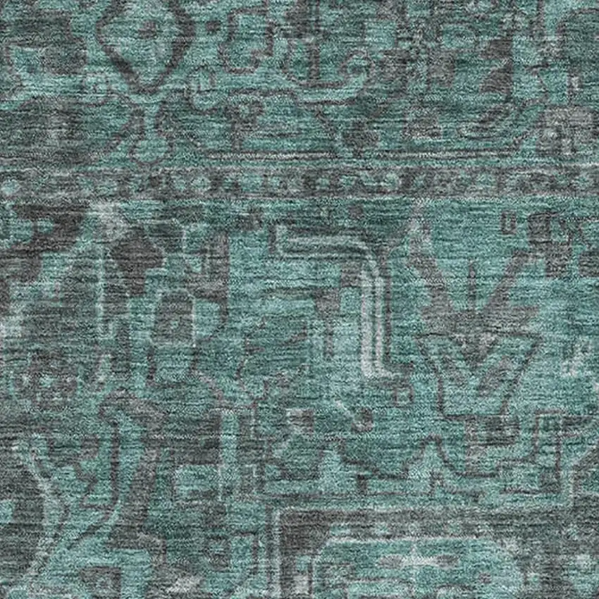 Turquoise Gray And Ivory Oriental Washable Area Rug With UV Protection Photo 3