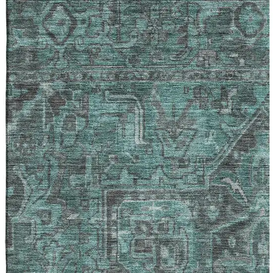 Turquoise Gray And Ivory Oriental Washable Area Rug With UV Protection Photo 3