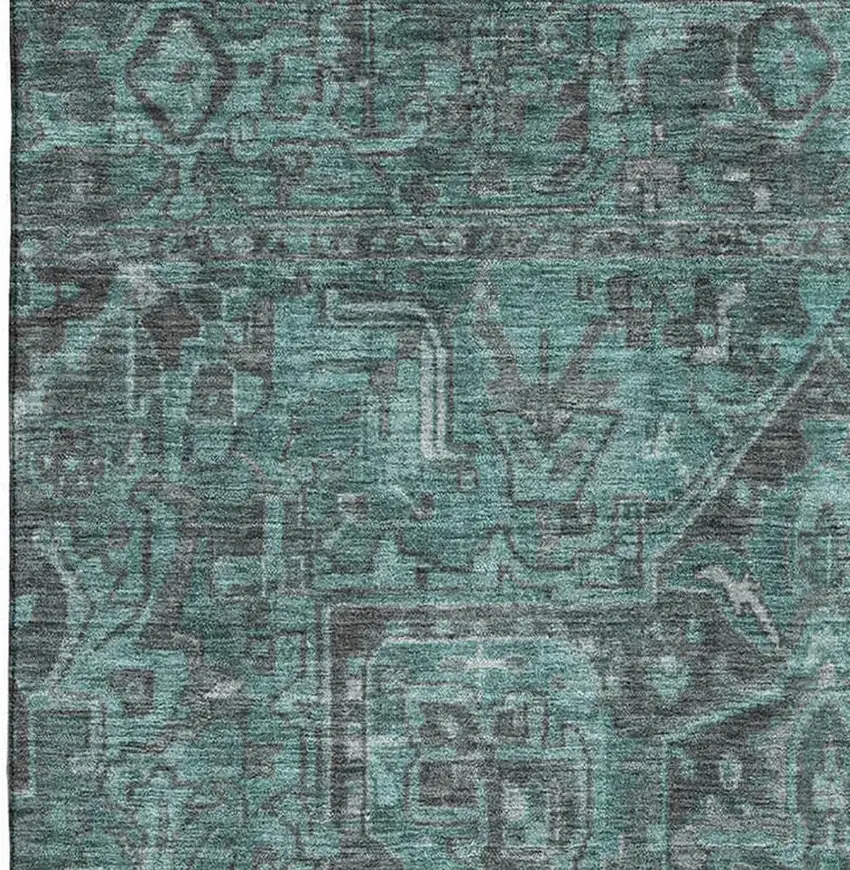 Turquoise Gray And Ivory Oriental Washable Area Rug With UV Protection Photo 3