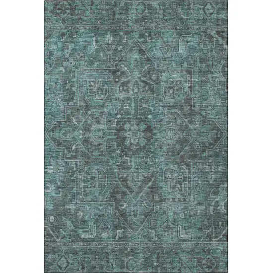 Turquoise Gray And Ivory Oriental Washable Area Rug With UV Protection Photo 4