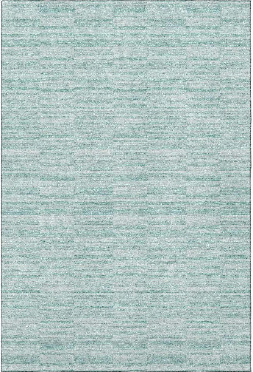 Turquoise Gray And Ivory Striped Washable Area Rug With UV Protection Photo 4