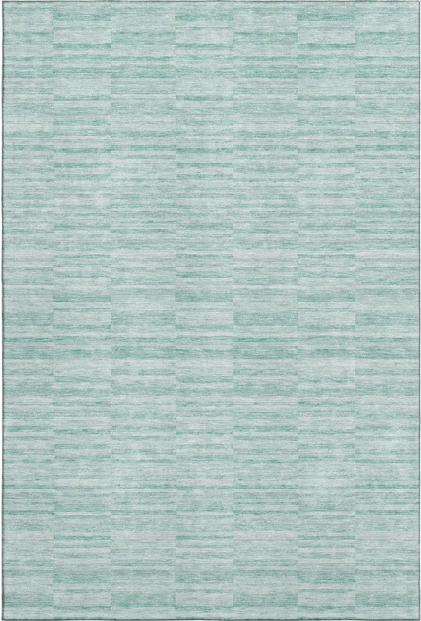 Turquoise Gray And Ivory Striped Washable Area Rug With UV Protection Photo 1