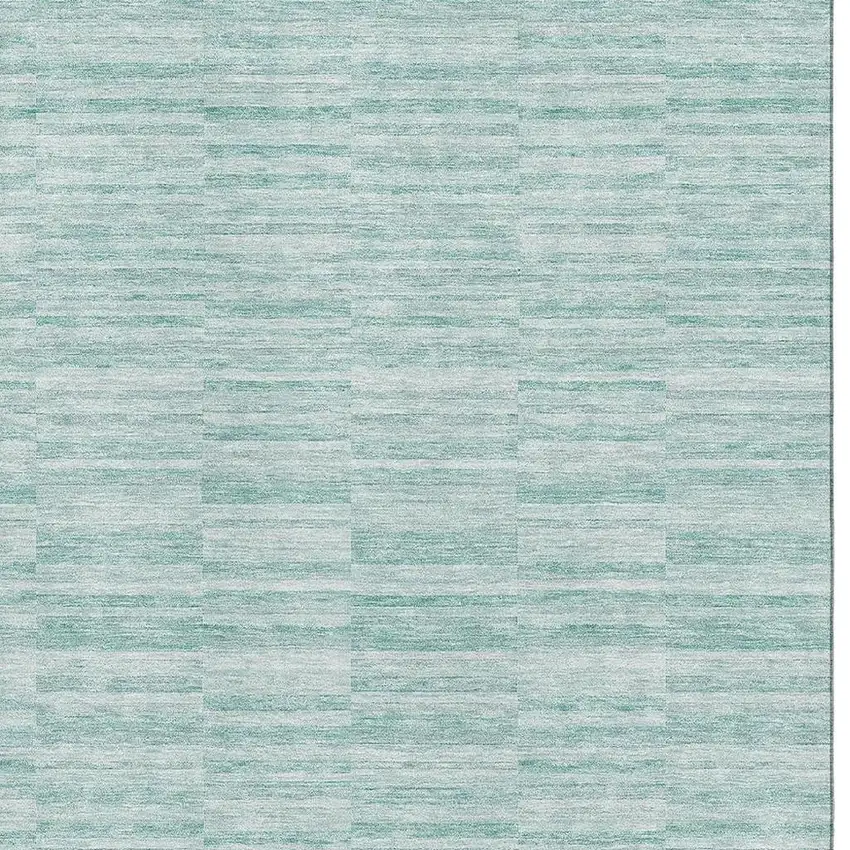 Turquoise Gray And Ivory Striped Washable Area Rug With UV Protection Photo 3