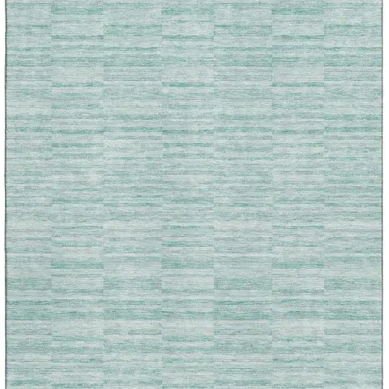 Turquoise Gray And Ivory Striped Washable Area Rug With UV Protection Photo 4