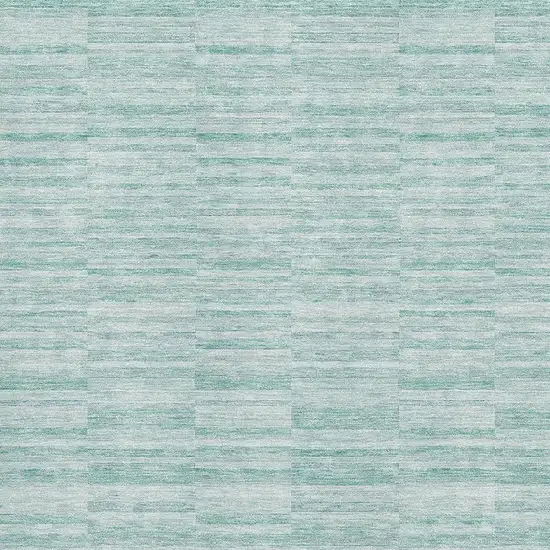 Turquoise Gray And Ivory Striped Washable Area Rug With UV Protection Photo 3