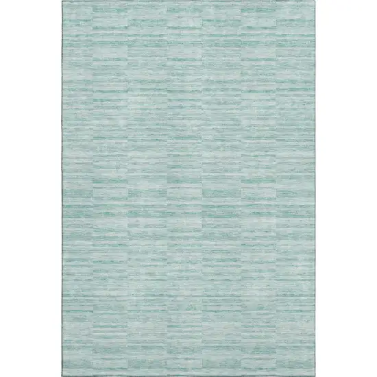 Turquoise Gray And Ivory Striped Washable Area Rug With UV Protection Photo 1