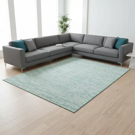 Turquoise Gray And Ivory Striped Washable Area Rug With UV Protection Photo 2