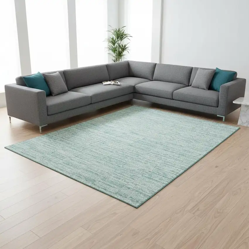 Turquoise Gray And Ivory Striped Washable Area Rug With UV Protection Photo 2