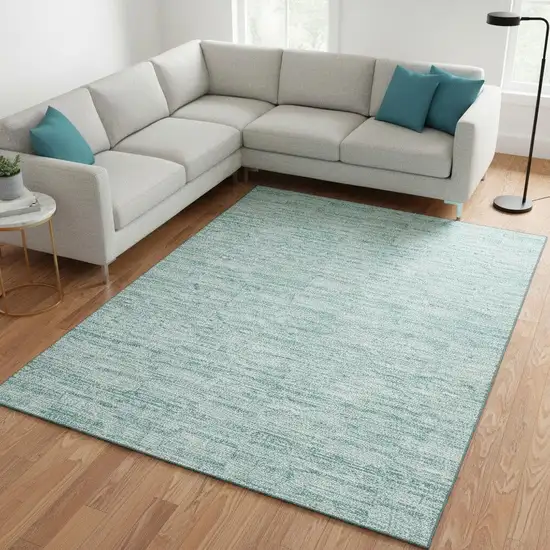 Turquoise Gray And Ivory Striped Washable Area Rug With UV Protection Photo 2