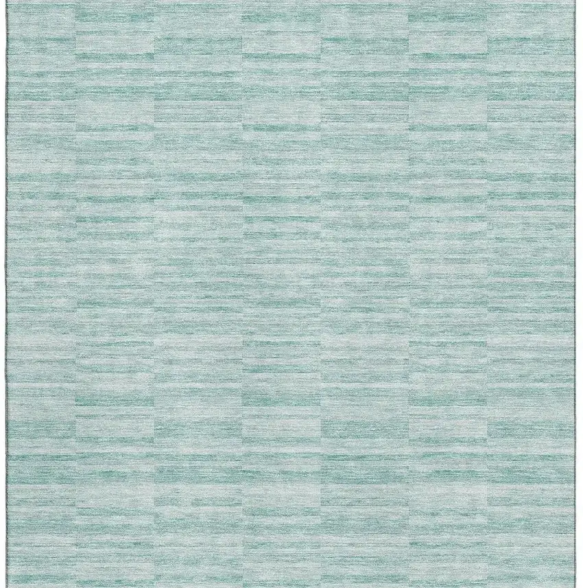 Turquoise Gray And Ivory Striped Washable Area Rug With UV Protection Photo 4