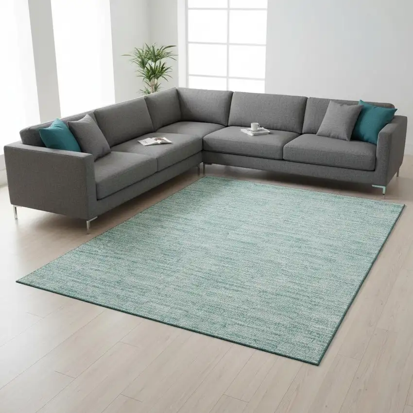 Turquoise Gray And Ivory Striped Washable Area Rug With UV Protection Photo 2