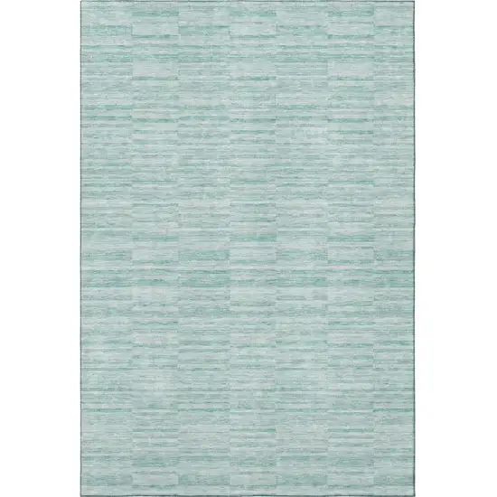 Turquoise Gray And Ivory Striped Washable Area Rug With UV Protection Photo 4