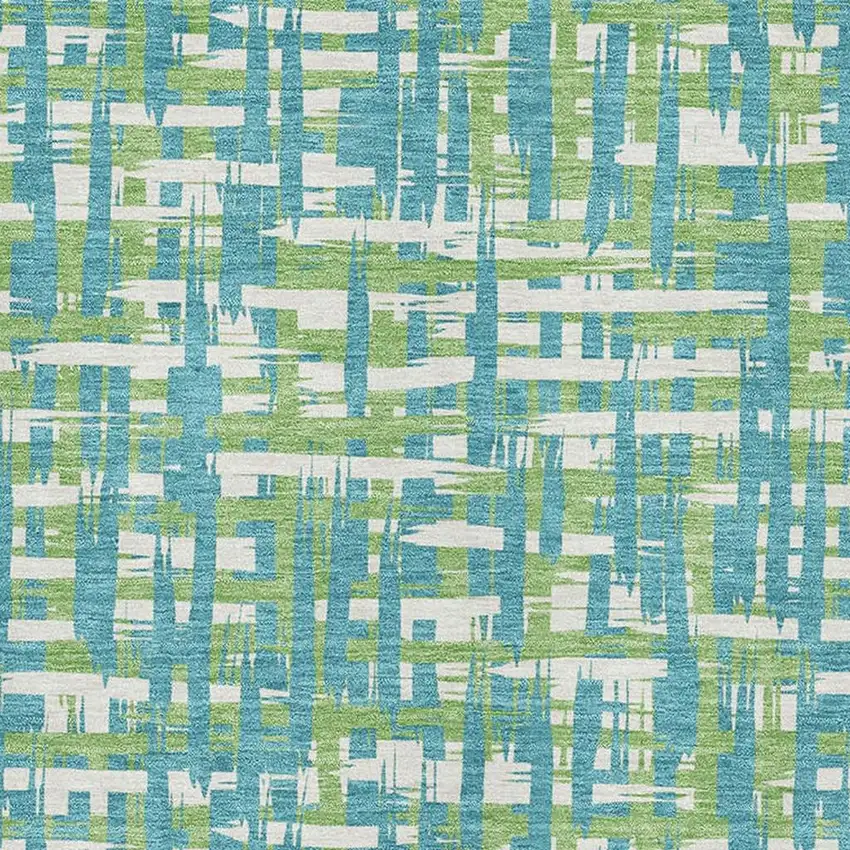 Turquoise Green And Ivory Abstract Geometric Washable Area Rug With UV Protection Photo 2