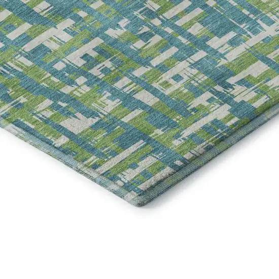 Turquoise Green And Ivory Abstract Geometric Washable Area Rug With UV Protection Photo 7