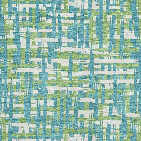 Turquoise Green And Ivory Abstract Geometric Washable Area Rug With UV Protection Photo 2