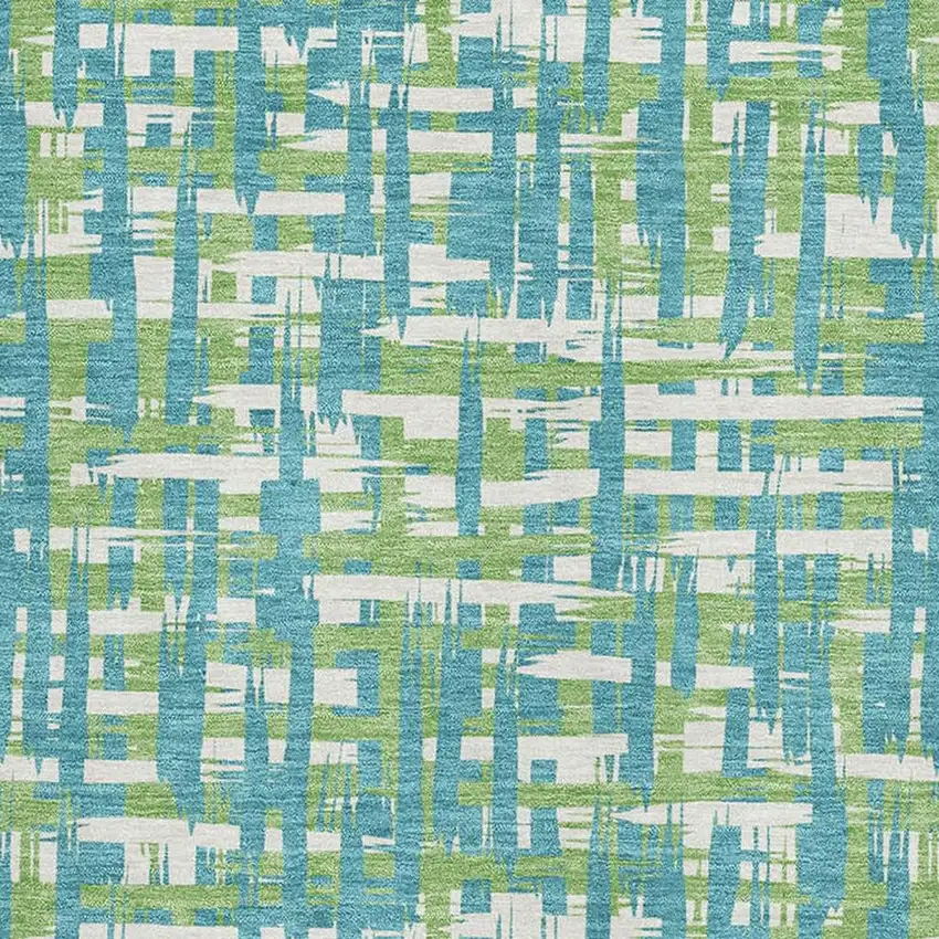 Turquoise Green And Ivory Abstract Geometric Washable Area Rug With UV Protection Photo 2