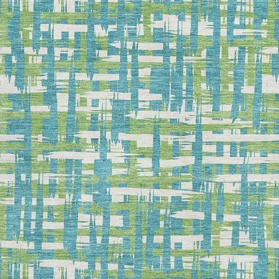 Turquoise Green And Ivory Abstract Geometric Washable Area Rug With UV Protection Photo 2