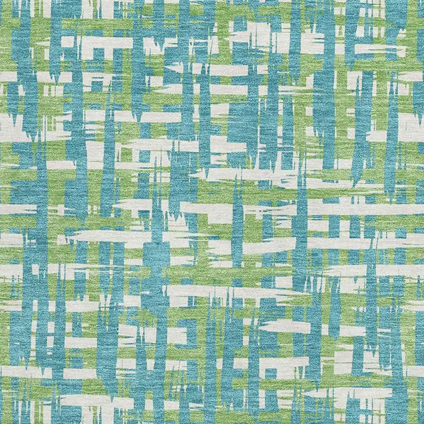 Turquoise Green And Ivory Abstract Geometric Washable Area Rug With UV Protection Photo 2